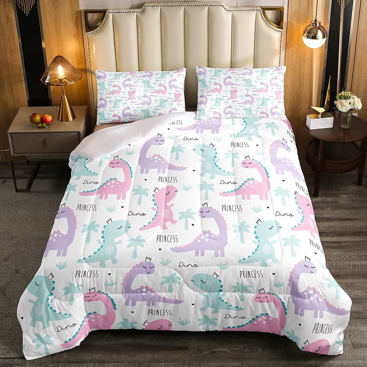 Dinosaur Comforter Set Pink Purple Dinos Bedding Sets for Kids Girls ...