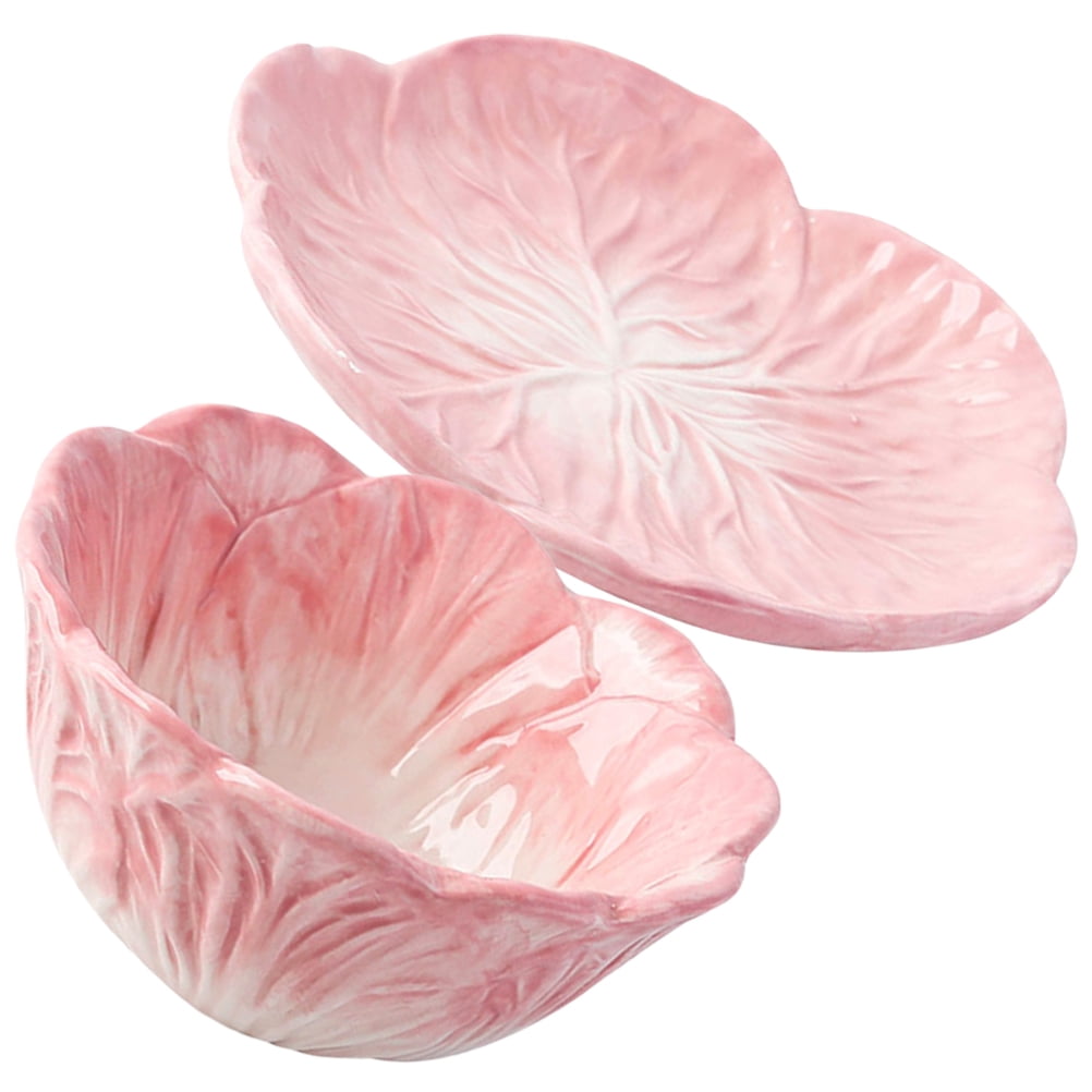 UNOMOR Pink Ceramic Cabbage Bowl for Storage Using Material for Microwave Oven Dishwasher 1 Set