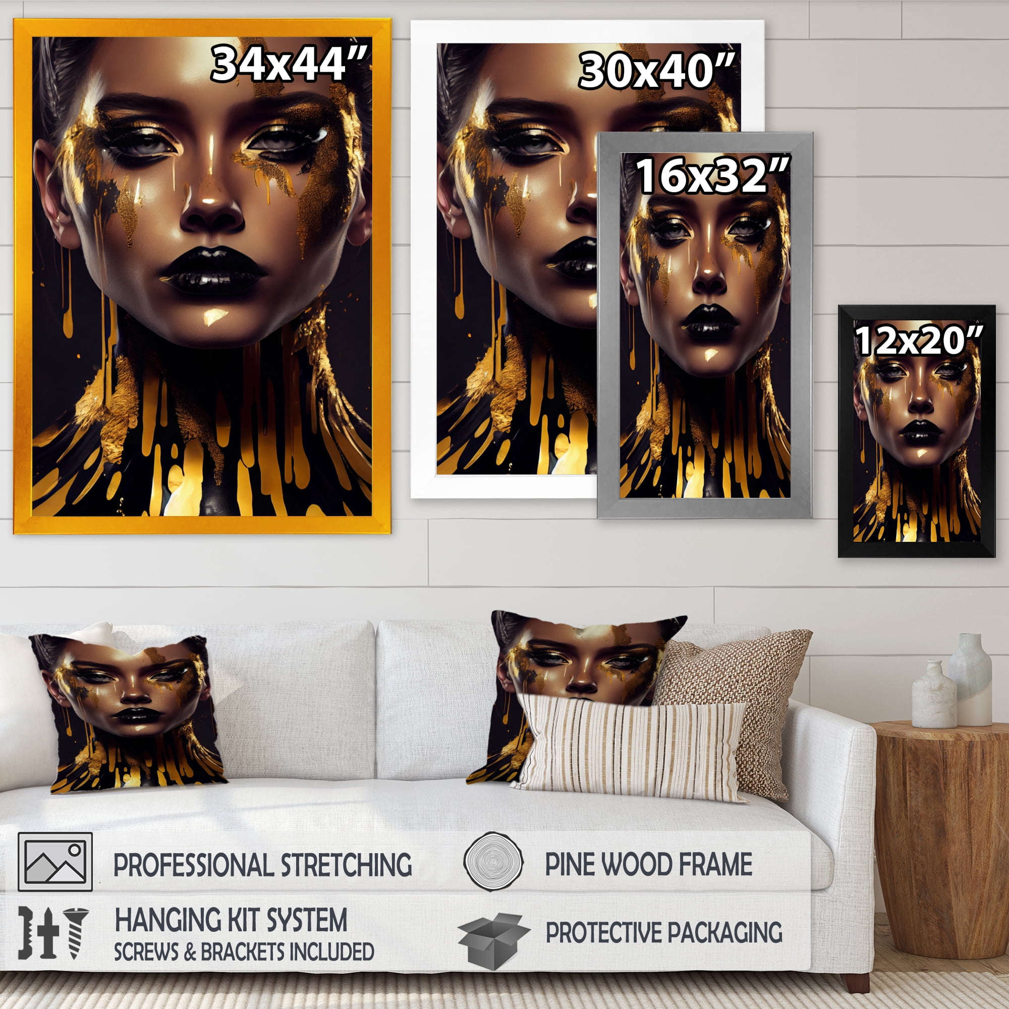 Designart Sensual Liquid Gold Woman II Framed Wall Art