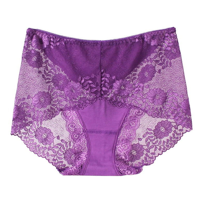YWDJ Lace Underwear for Women Sexy Ladies Transparent Lace Panties Big Size  Cotton Hollow Breathable Quality Dark Purple XXL