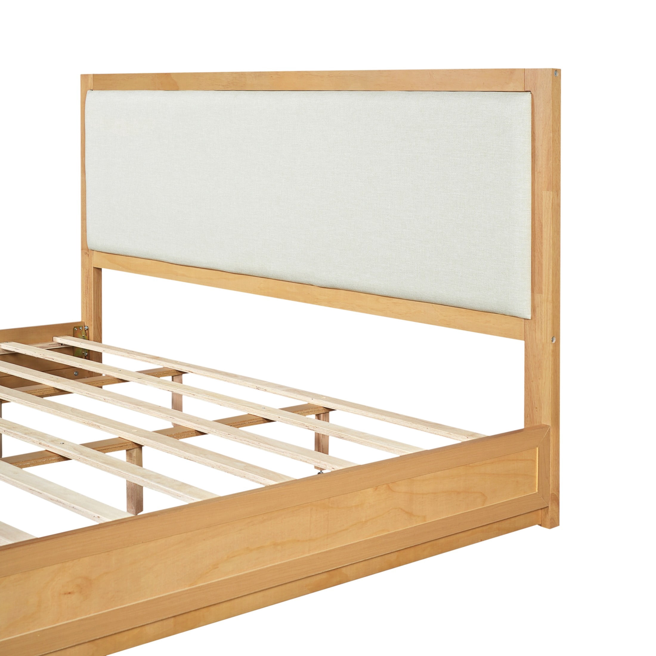 Christopher Knight Home Modern King Upholstered Bed Frame with Wood Slat Support, Natural+Light Gray
