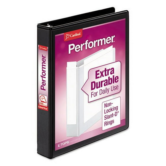 "Performer Clearvue Slant-D Ring Binder, 3 Rings, 1"" Capacity, 11 X 8.5, Black | Bundle of 2 Each"