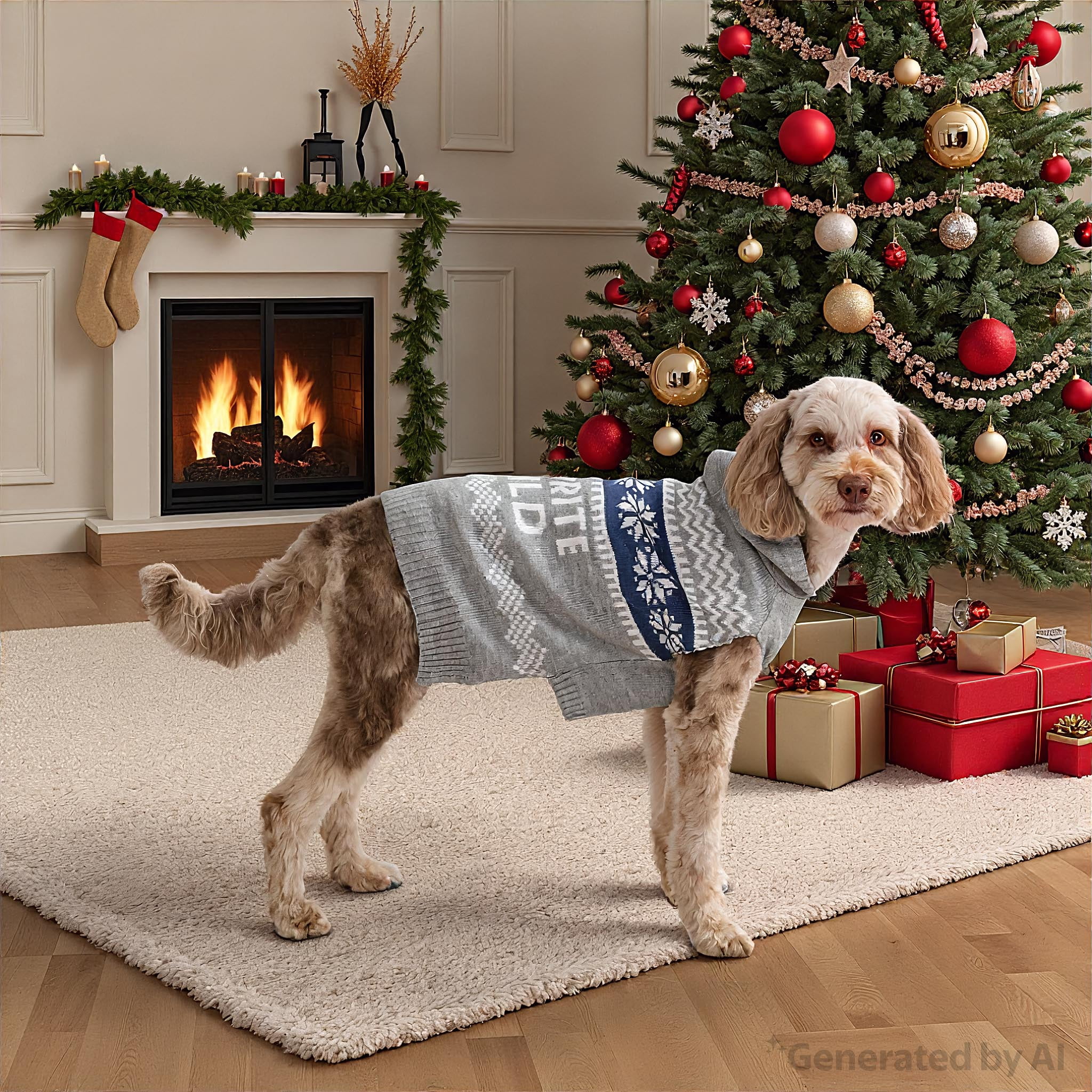 Vibrant Life Holiday Hooded Pet Sweater for Dogs, Favorite Child, Gray, Medium