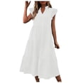 thumbnail image 2 of Huowey Women Summer Dresses A-Line Ruffled Sleeveless V-Neck Fashion Solid Tiered Casual Loose Fit Relaxed Lightweight Long Dress Breathable Party Beach Dailywear,White,XL, 2 of 5