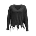 thumbnail image 7 of Women's Fashion Tassel Ripped Solid Color Knitted Round Neck Pullover Sweater for Fall and Winter, Stylish and Unique, Perfect for Fashionable Wear,Black,Size L, 7 of 7
