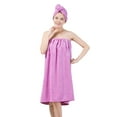 thumbnail image 1 of Conjunto de bata envolvente de spa para mujer, toalla de baño de microfibra absorbente suave y acogedora con gorro de turbante para secar el cabello, 1 of 5