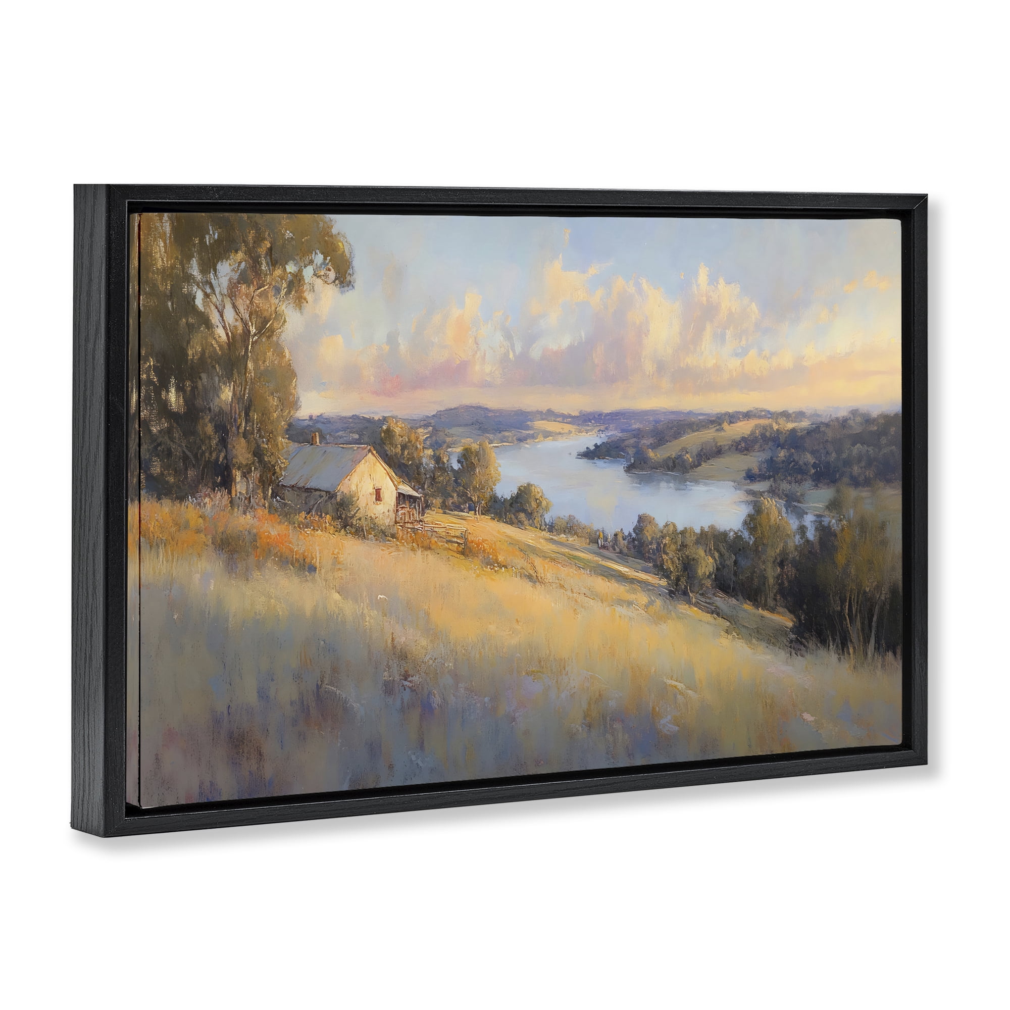 Stupell Industries Hilltop Cottage in Sunset Glow Black Framed Floater Canvas Wall Art, design by Creative Studio