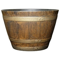 KioJJp Whiskey Resin Flower Pot Barrel Planter, Distressed Oak, 15"