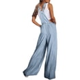 thumbnail image 3 of Women's Loose Denim Bib Overalls Long Jumpsuit Adjustable Strap Wide Leg Jeans Pants with Pocket, 3 of 6