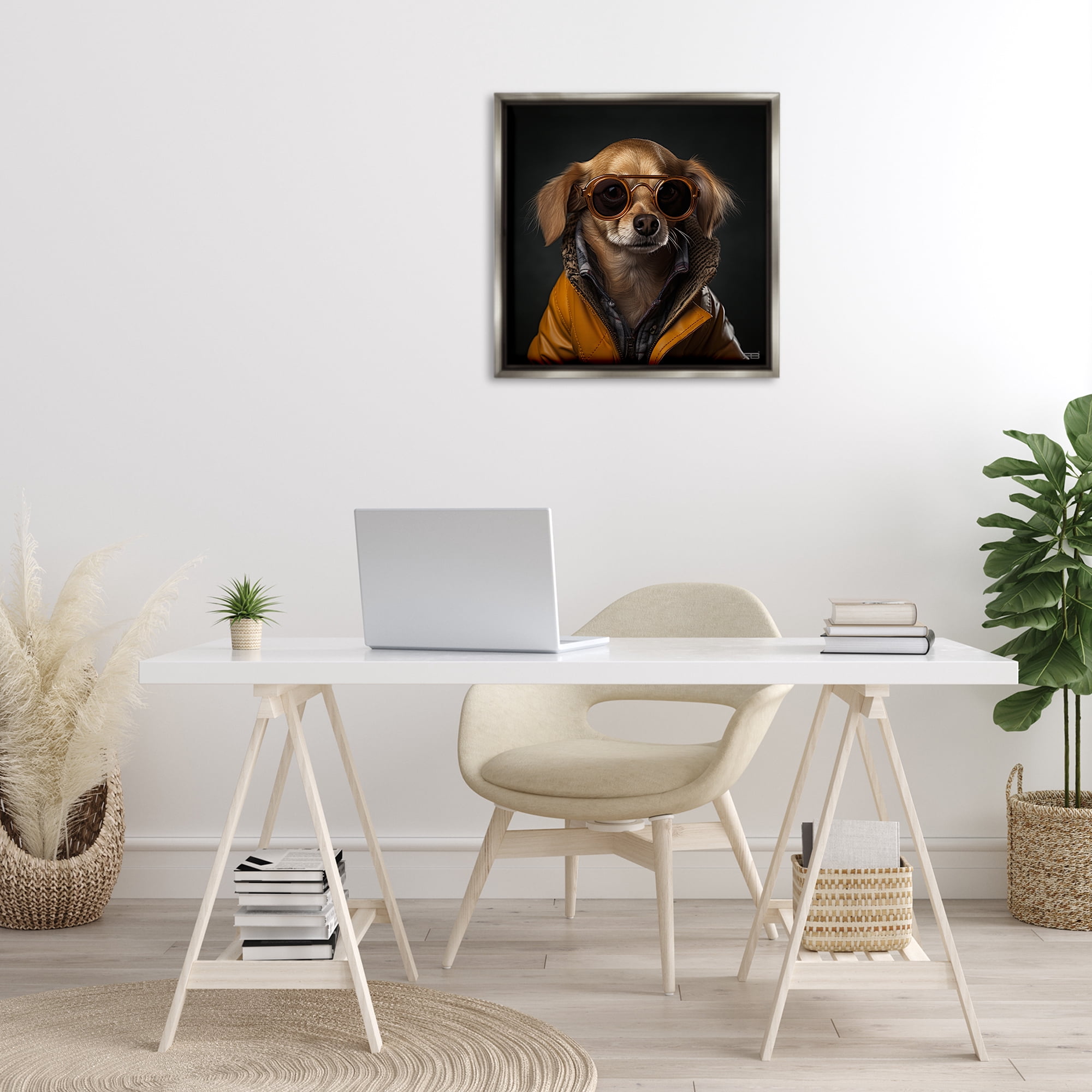 Stupell Industries Stylish Dog on Black Animals & Insects Painting Gray Floater Framed Canvas Art Print Wall Art, 25 x 25