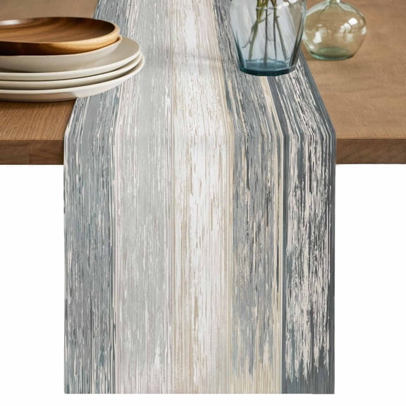 Silver Grey Table Runner 72 Inches, Farmhouse Gray Barn Wooden Vintage Striped Bed Runner Dresser Scarves Tabletop for Indoor Outdoor Parties/Ceremony/Banquet, 13" x 72"
