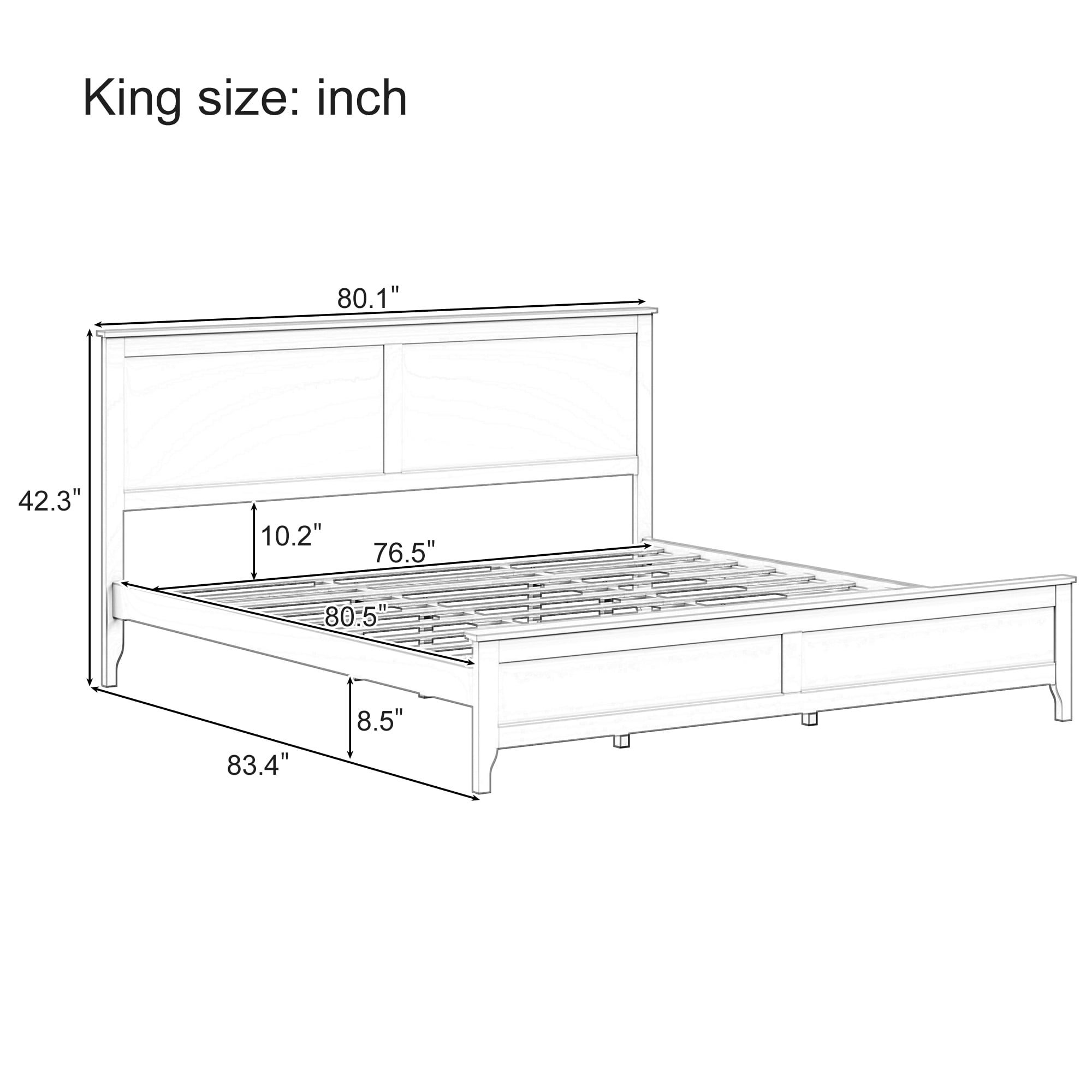 Euroco Wood King Size Platform Bed, White