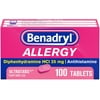 Benadryl Ultratabs Antihistamine Allergy Relief Medicine, Diphenhydramine HCl Tablets for Relief of Cold & Allergy Symptoms Such as Sneezing, Runny Nose, & Itchy Eyes & Throat, 100 ct