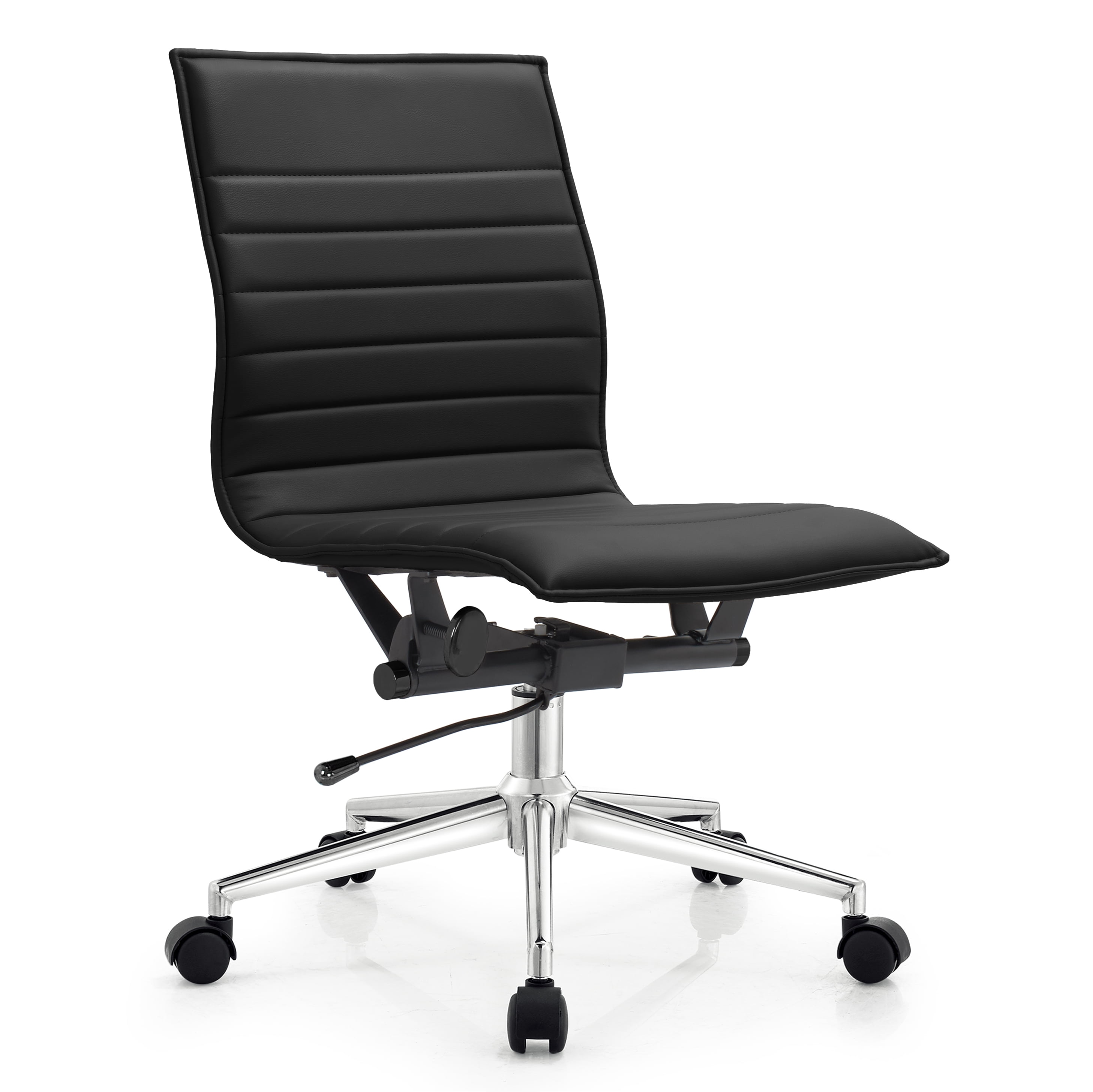 2xhome - Mid Back Height Modern Home Office Chair, Ribbed PU Leather Seat with Swivel Tilt Adjustable Ergonomic Computer Desk Chair, Conference Chair, Black, Set of 1, 1 piece