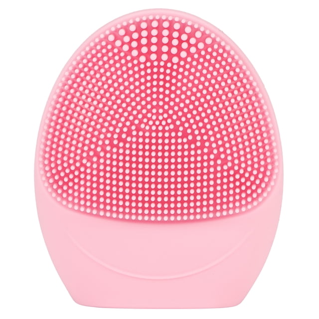 Cepillo de limpieza facial eléctrico de silicona resistente al agua, cepillo facial vibratorio rosa