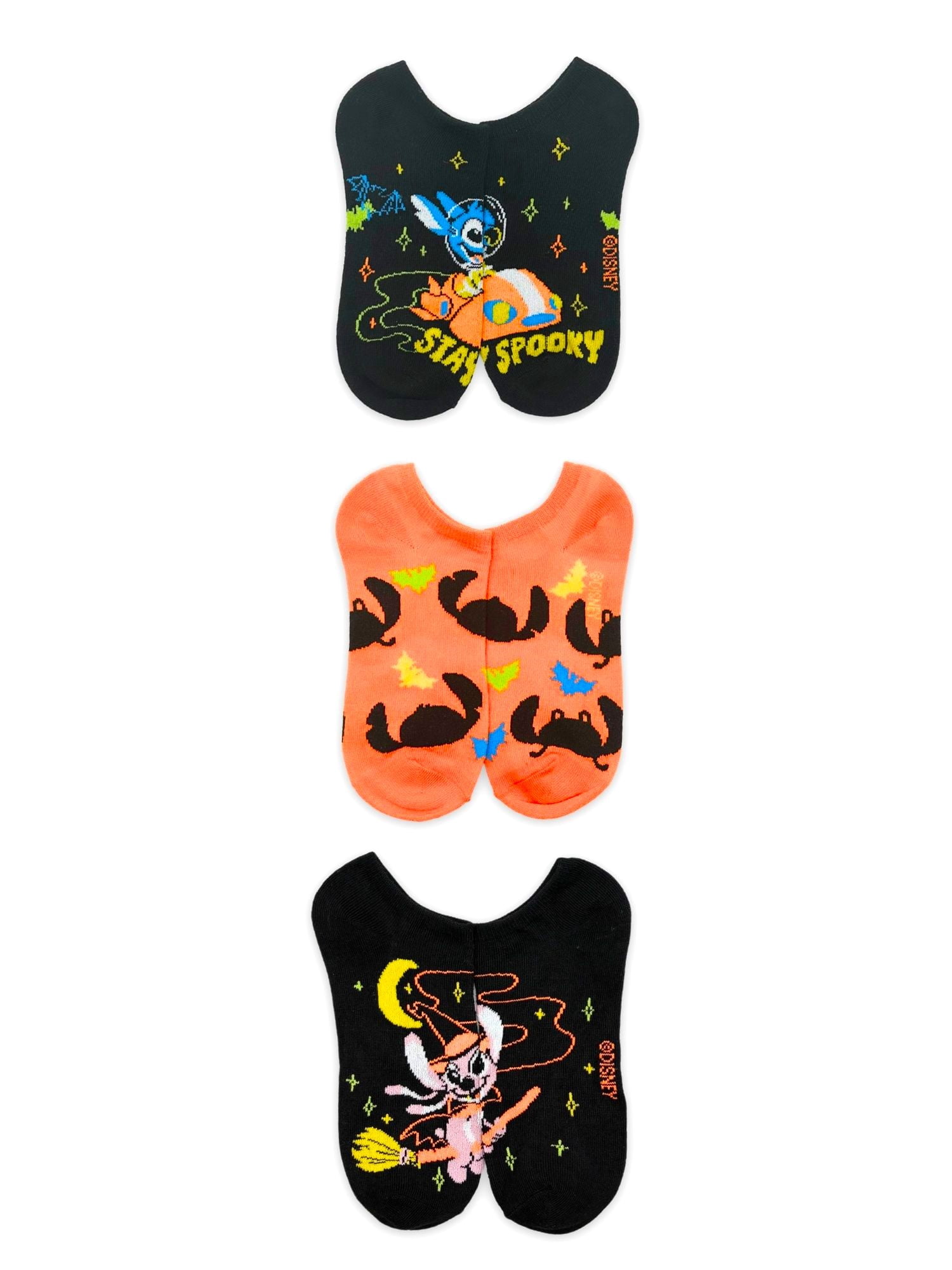 Disney Stitch Women's Halloween No-Show Socks, 3-Pack, Size 4-10