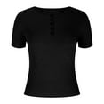 thumbnail image 5 of Women's Short Sleeve Henley T Shirts Casual Summer Button Ribbed Knit Slim Fit Basic Tops Blouse, 5 of 6