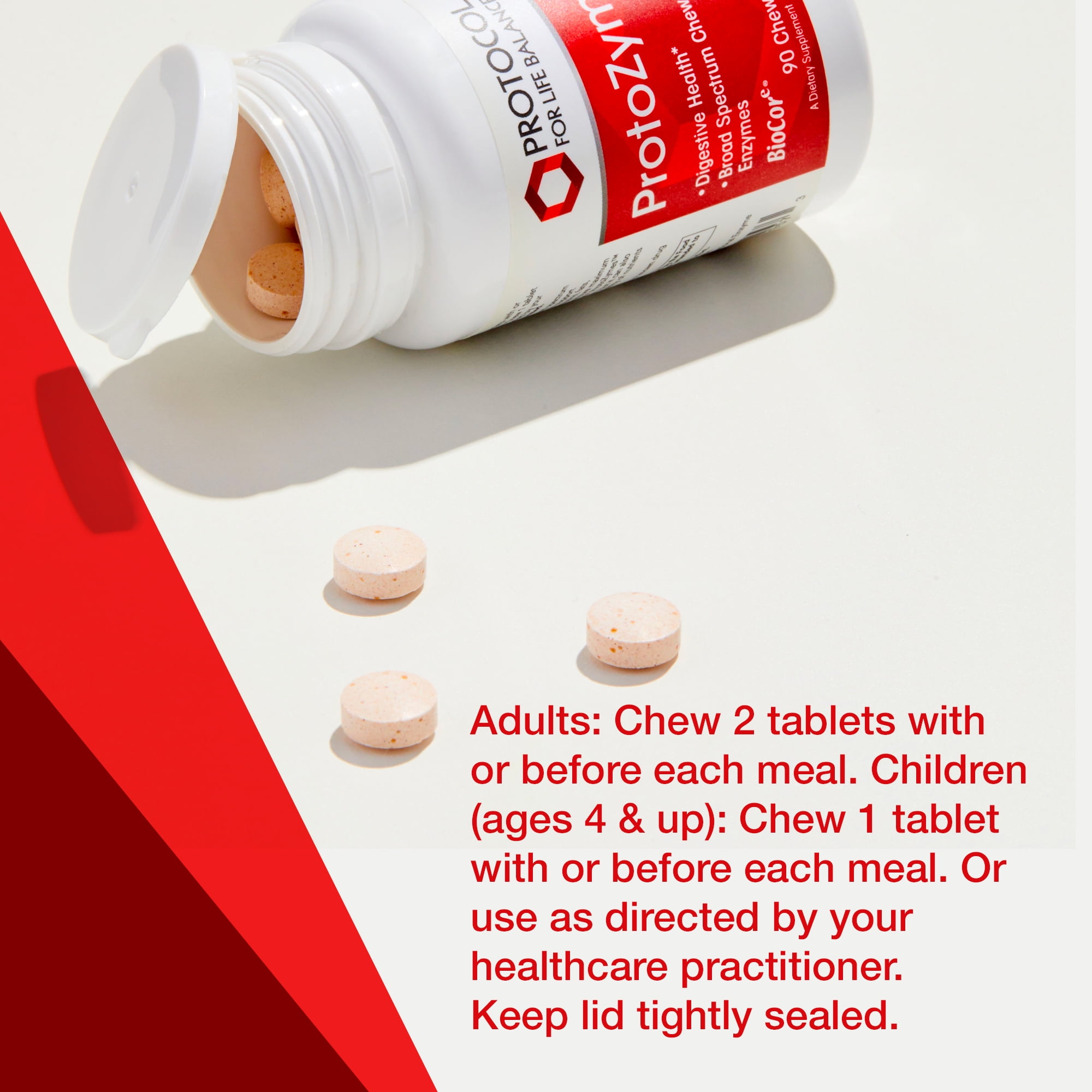 Protocol ProtoZymes - Digestive Enzymes, Broad Spectrum - Children, Adults - 90 Berry Chewables