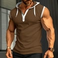 thumbnail image 2 of NOLDARES Men's Athletic Sleeveless Hoodie Workout Hooded Tank Top Bodybuilding Muscle Cut Off T-Shirt(Coffee,3XL), 2 of 7