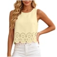 thumbnail image 3 of Womens T-Shirts, Crew Neck Sleeveless Solid Pullover Tops with Cutout Hem Design, Summer Beach Travel Casual Wear | VerBelle,Yellow XL, 3 of 8