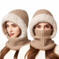 thumbnail image 2 of CYSFASHION 3 In 1 Beanie Hat With Scarf And Mask Warm Scrub Caps Women Womens Scarves Fitness Face Masks Khaki, 2 of 9