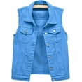 thumbnail image 1 of XINQIHANG Women's Ripped Lapel Collar Button Up Sleeveless Frayed Denim Vest Jacket, 1 of 7