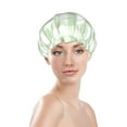 thumbnail image 3 of Kll Pistachio Green Checkboard Pattern Shower Cap & Bath Cap For Women,Reversible Oversized Waterproof Shower Caps For All Hair Lengths,Elastic Reusable Bathing Hair Cap, 3 of 9