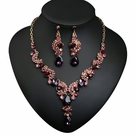 DESIGNICE Luxury Women Rhinestone Pendant Chain Necklace Stud Earrings Wedding Set