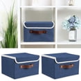 thumbnail image 3 of Foldable Fabric Storage With Handle Lid Large Box Basket For Home Organizer 2 Packs Blue Cloth, Navy One Size, 3 of 8
