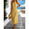 thumbnail image 7 of Womens Yellow Cotton Halter Maxi Dress With Embroidered Detail, 7 of 7
