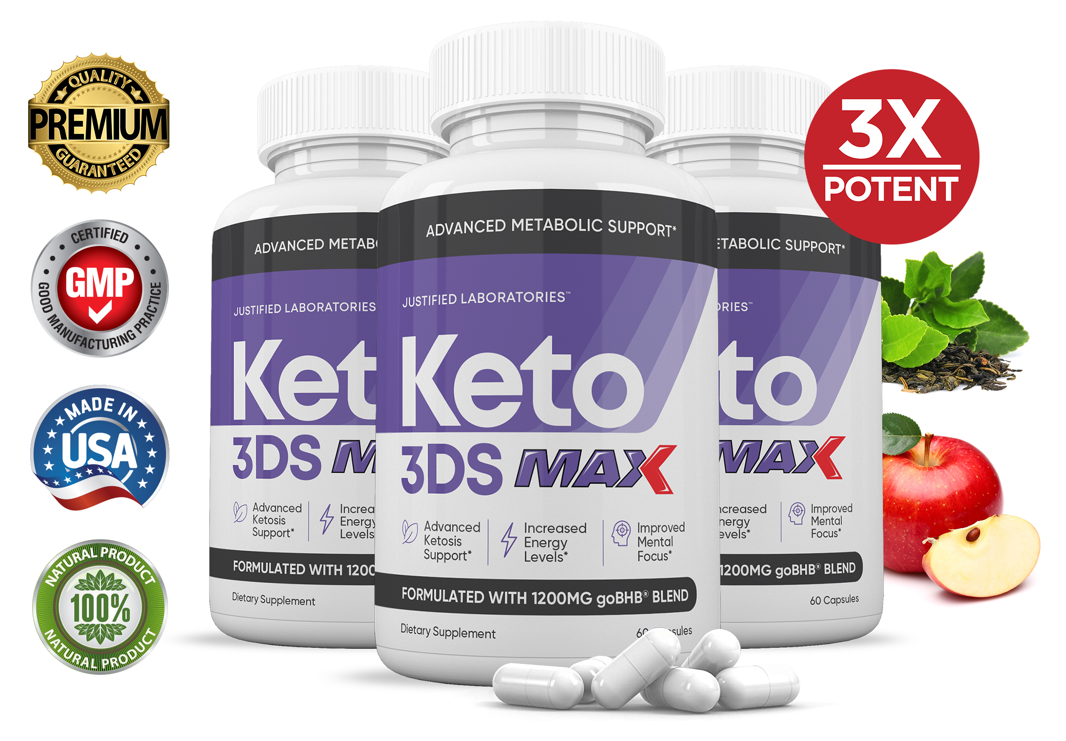 (3 Pack) Keto 3DS Max 1200MG Keto Pills Includes Apple Cider Vinegar