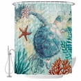 thumbnail image 2 of Nautical Marine Life Shower Curtains for Bathroom, Sea Turtle Starfish Coral Seaweed Blue Ocean Washable Fabric Shower Curtain with Hooks Waterproof Bathroom Decor Sets, 54 x 78 Inches, 2 of 9