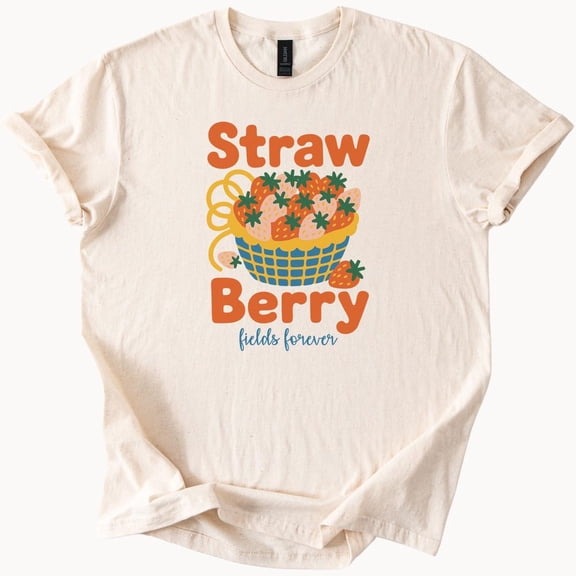 Kiraa Tee With Strawberry Fields Forever T-Shirt Fruit Graphic Tee Basket Of Strawberries Shirt Birthday Gifts; For Men & Women