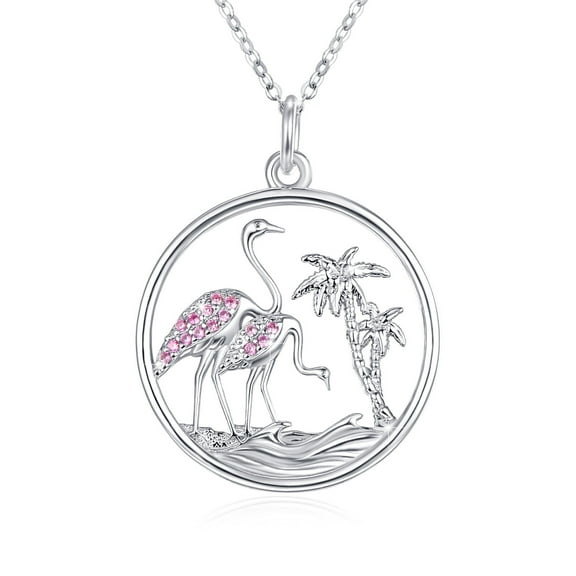 TANGPOET Flamingo Necklace Pendant for Women 925 Sterling Silver Necklaces Cute Animal Birthday Jewelry Gifts