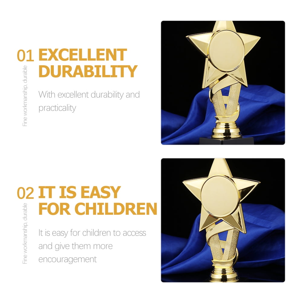 OUNONA 2Pcs Golden Plastic Star Trophies Party Award Trophies for Football Soccer Winners Celebration