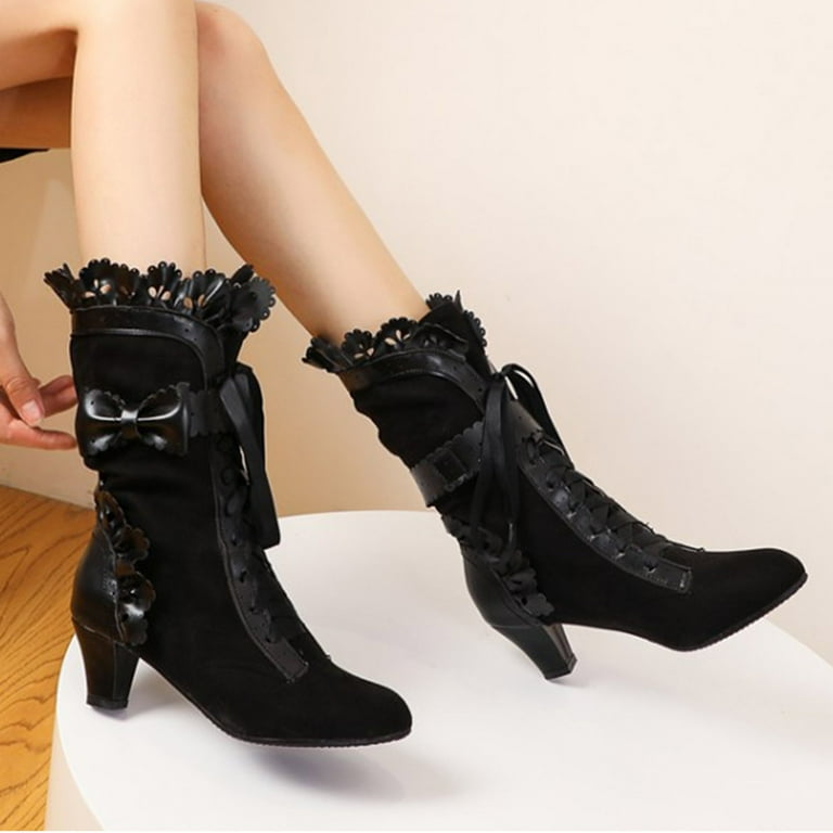 Black boots with ribbon cheap laces