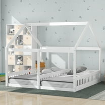 Euroco Modern Wood Two Beds in One Canopy Platform Bed, 2-in-1 Twin Size Bed for Kids Teens Bedroom, White