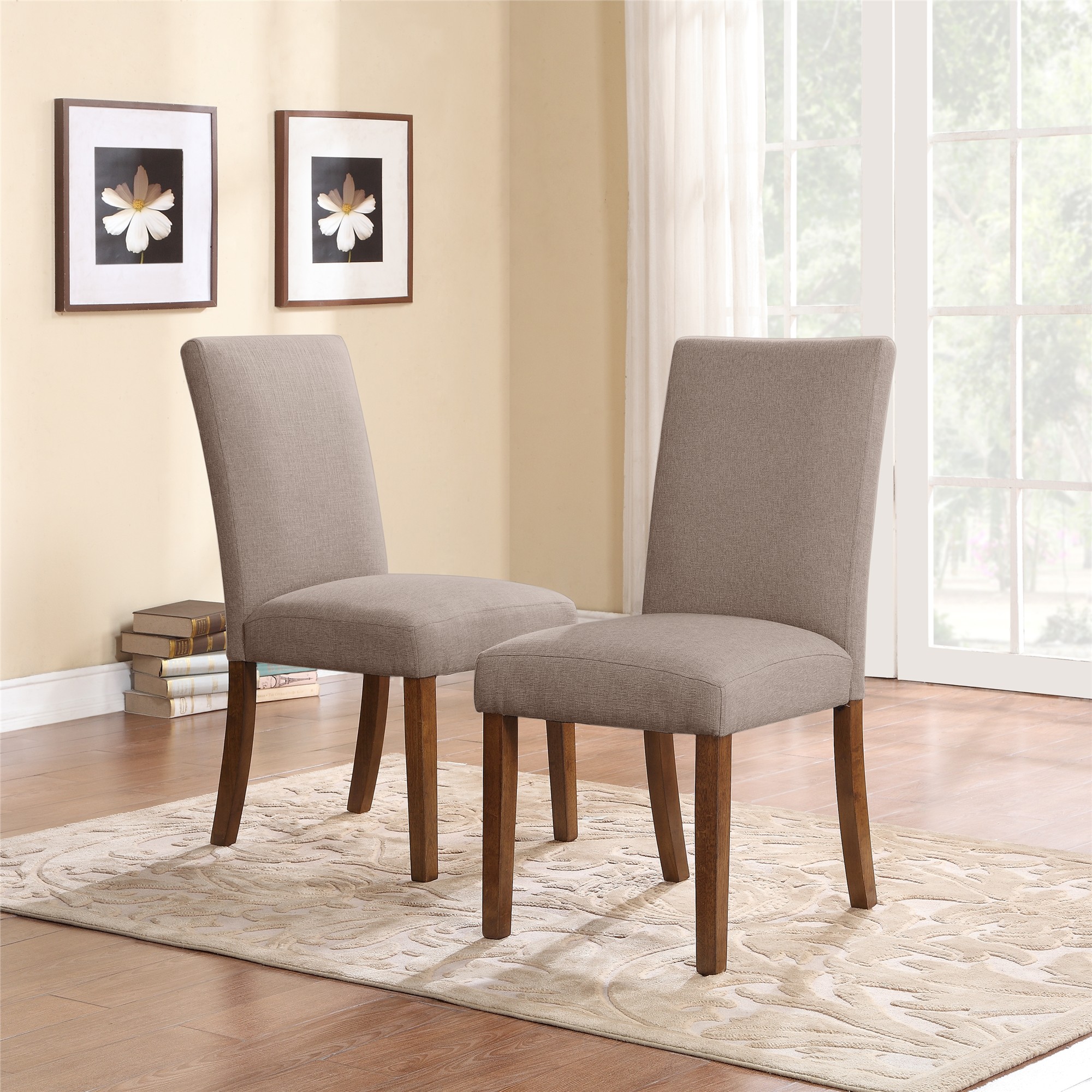 Trestle 5-Piece Dining Set with Linen Parsons Chairs, Dark Pine/Taupe - image 3 of 3