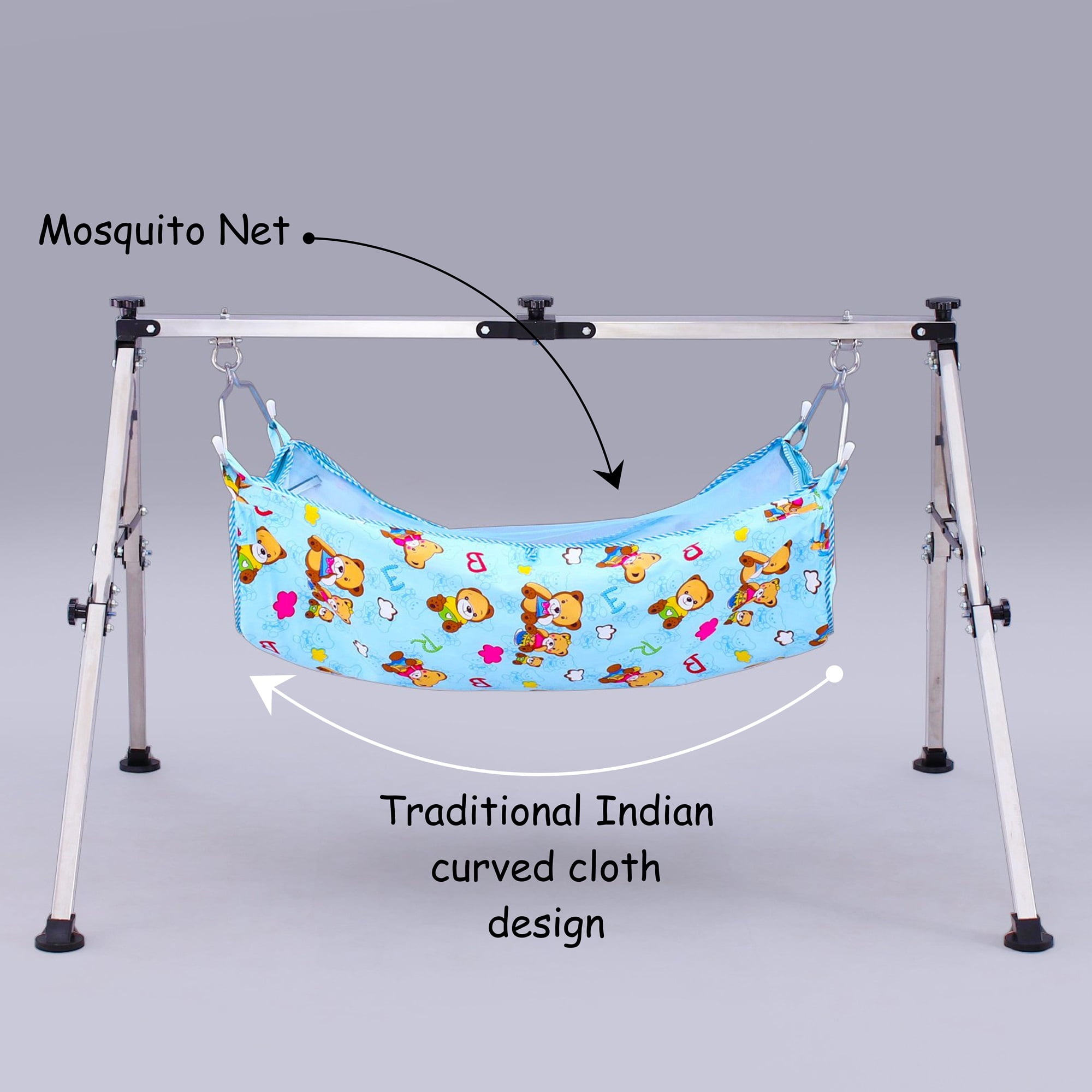 KISSATO Stainless Steel Foldable Baby, Infant Cradle with Storage Bag, Indian Style Ghodiyu, Palna