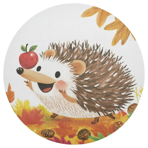 Happy Hedgehog 15.4in Diameter PVC Plate Mat, Heat-Resistant and Cuttable, Kitchen Decor