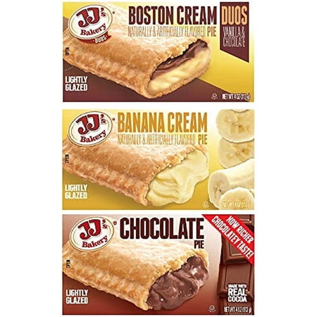 JJ s Bakery Pies Variety Pack (Boston Cream / Chocolate / Banana) | 12 Count