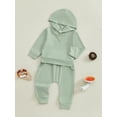 thumbnail image 3 of aturustex Toddler Baby Boy Solid Basic Tracksuits Outfits 3M 6M 12M 18M 2T 3T Infant Long Sleeve Hoodie Sweatshirt Ribbed Hooded Pullovers Tops and Sw Kids Spring Fall 2 Piece Jogger Clothes, 3 of 7