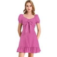 thumbnail image 1 of Minivestido Con Volantes En El Dobladillo Y Escote Corazón Con Lazo En La Parte Delantera Y Llamarada Para Mujer Rosa púrpura S, 1 of 6