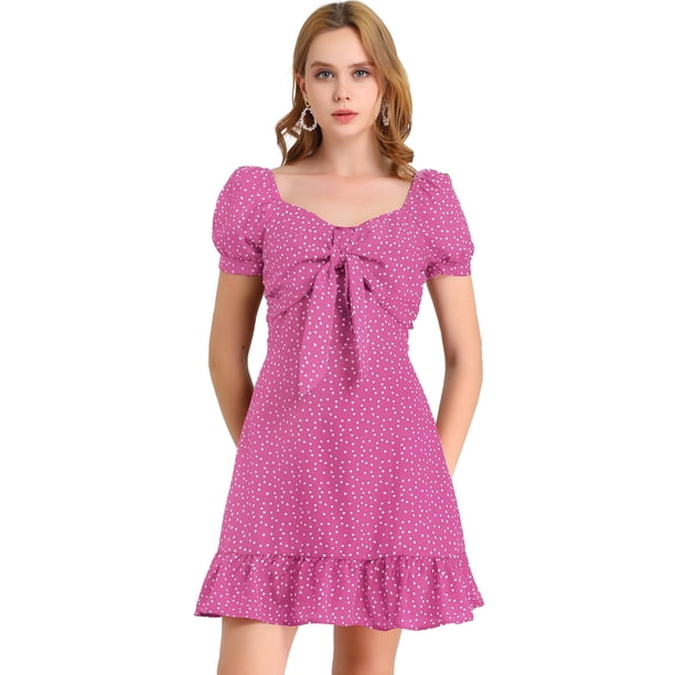Minivestido Con Volantes En El Dobladillo Y Escote Corazón Con Lazo En La Parte Delantera Y Llamarada Para Mujer Rosa púrpura S