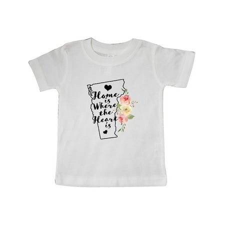 

Inktastic Vermont Home is Where The Heart is with Watercolor Floral Gift Baby Girl T-Shirt