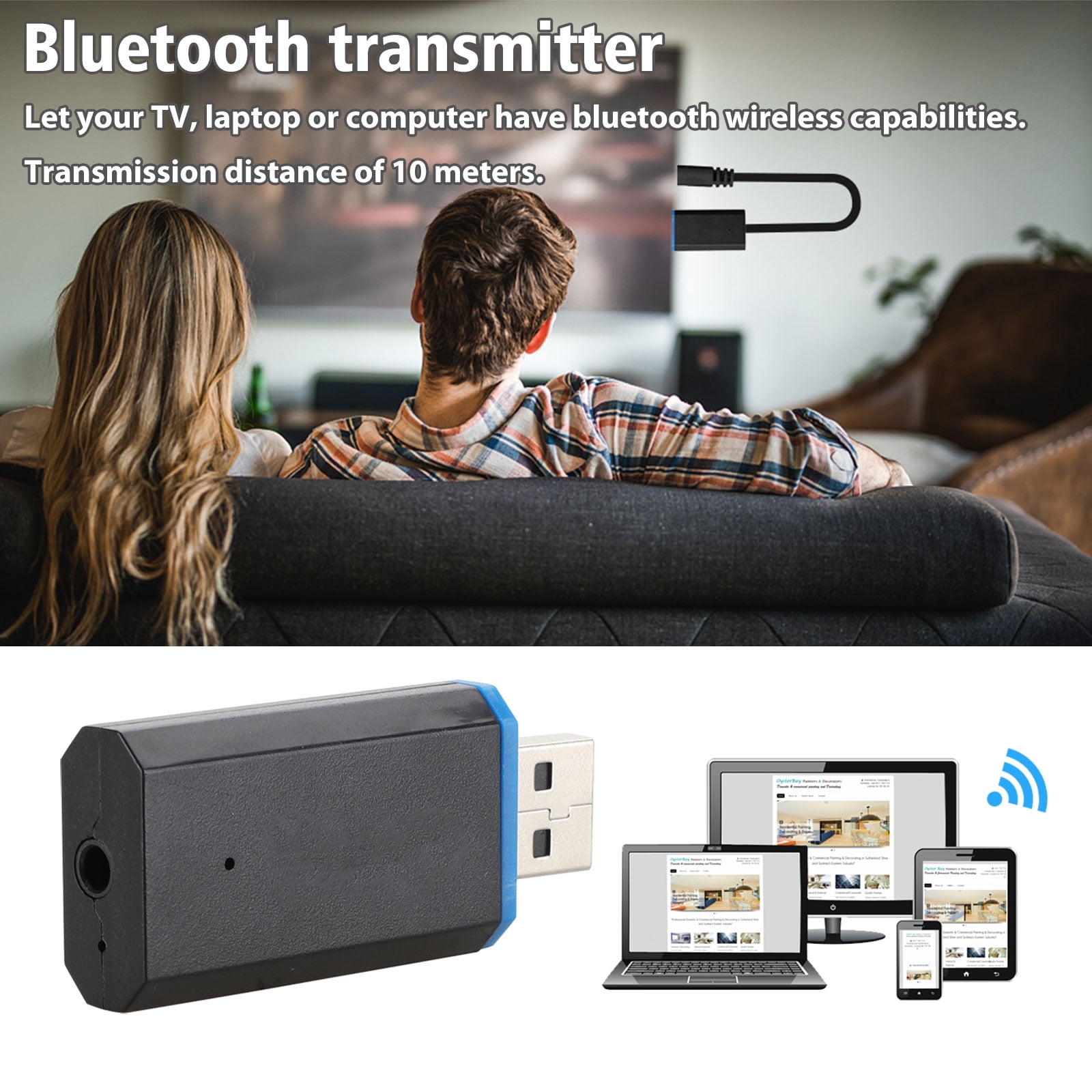 Bluetooth Transmitter for TV Wireless Bluetooth 5.0 Transmitter Audio Adapter Wireless 3.5mm Adapter for Headphone PC TV Laptop and More Walmart