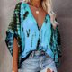 thumbnail image 3 of Top con cuello en V y manga de murciélago con estampado Tie Dye para mujer, blusa de gasa de manga corta con ala de murciélago de verano, 3 of 5