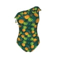 thumbnail image 4 of Yiaed Pineapples with Palm Leaves Print Women One Piece Swimsuits Tummy Control One Shoulder Bathing Suits Pattern Ruffle Swimwear-Medium, 4 of 8