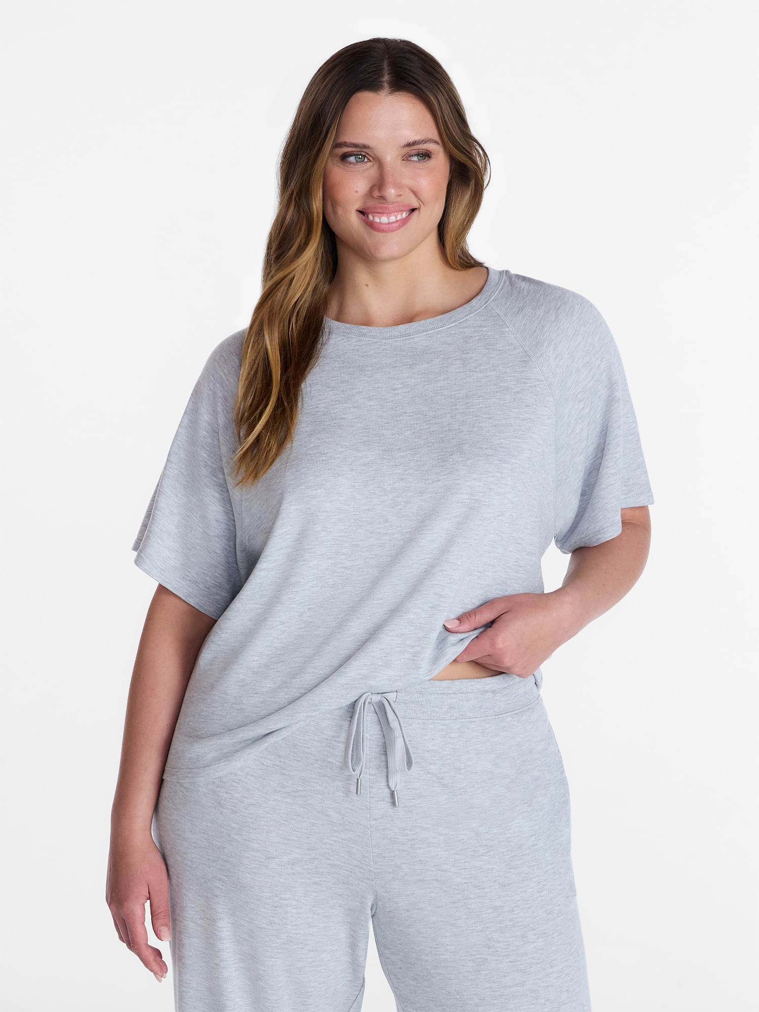 Joyspun Women's French Terry Knit Sleep Top with Short Sleeves, Sizes XS-3X