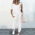 thumbnail image 3 of Scyoekwg Womens 2 Piece Outfits Casual Tracksuit Loose Sweatsuits Sets Solid Color Short Sleeve Round Neck Drawstring Tops Jogger Pants Casual Trendy Outfits (White,S), 3 of 5